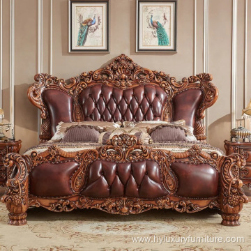 Antique Luxury Bedroom Furniture Wooden King size Bed